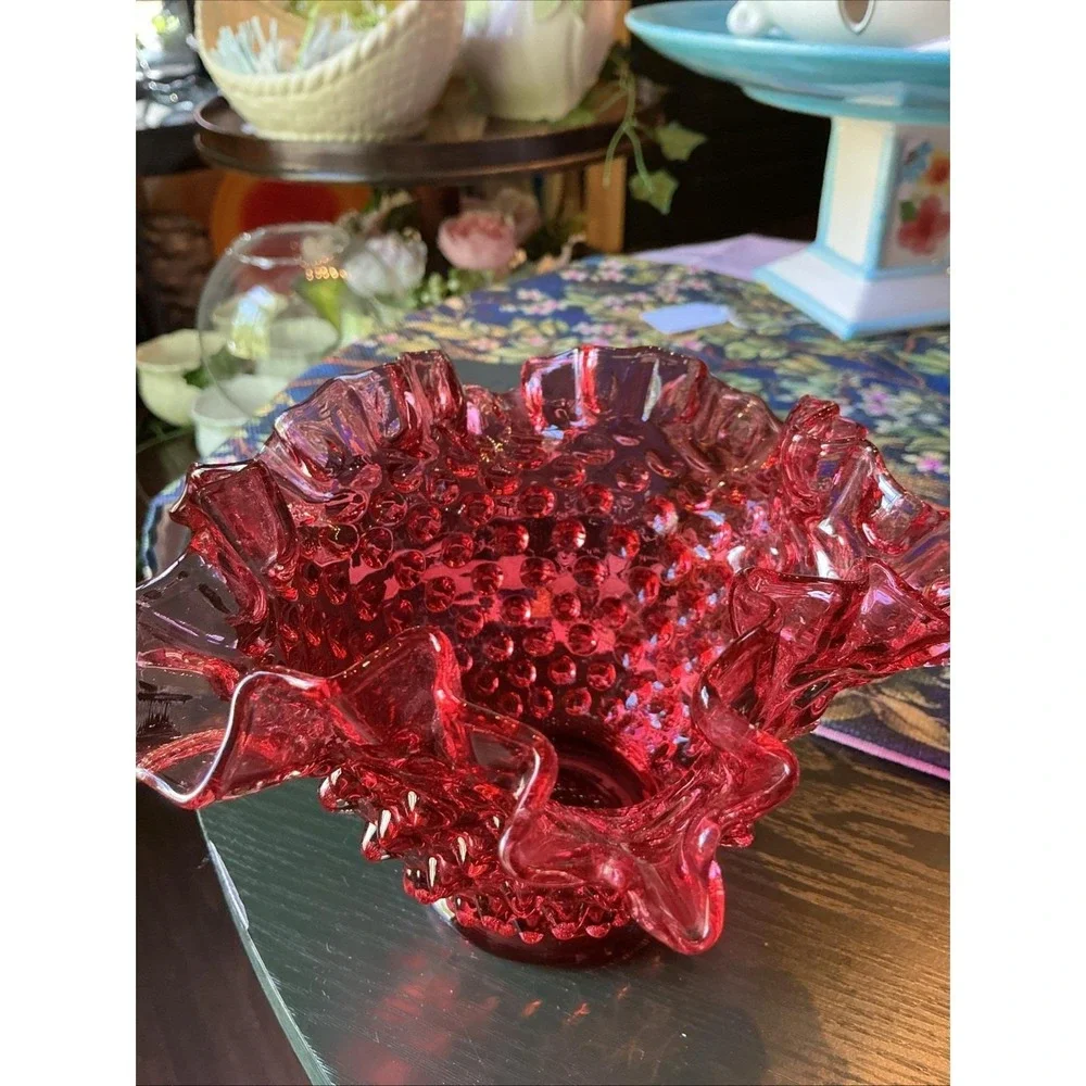 Vintage Fenton Cranberry Pink Hobnail 6.5